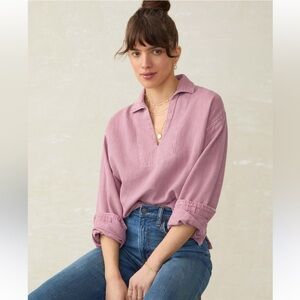 Faherty Linen Denim Sail Away Blouse in Weathered Orchid